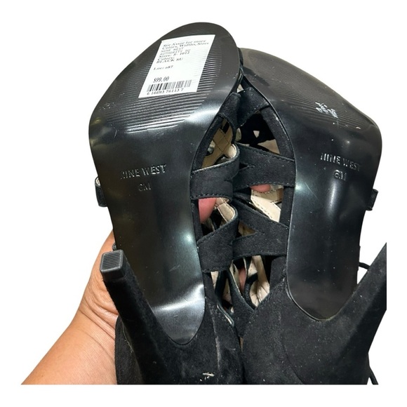 Nine West Authority Black Suede leather Peep Toe Cutout Heels Sz 6 (New)Strappy - Picture 10 of 12